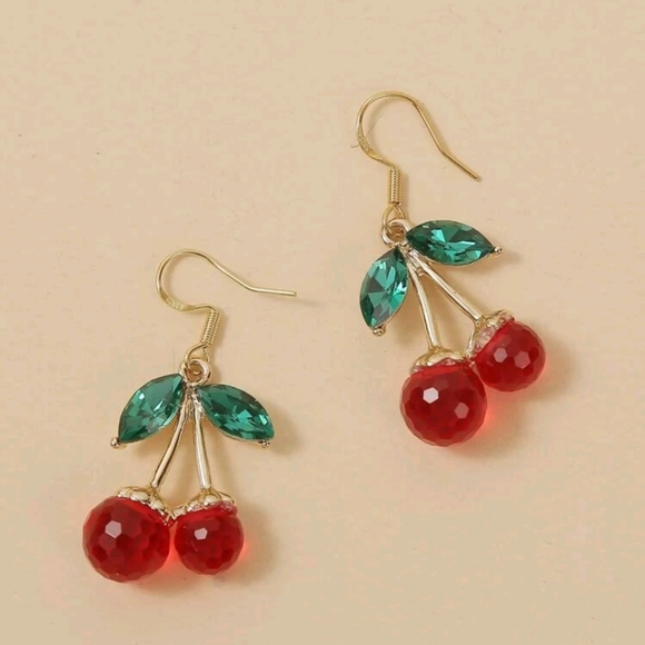 ✨3 FOR $28✨🆕🍒Rhinestone 🍒Cherry 🍒Drop Earrings🍒 - Picture 2 of 3